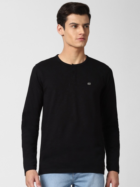 

Peter England Casuals Men Black Henley Neck Slim Fit T-shirt