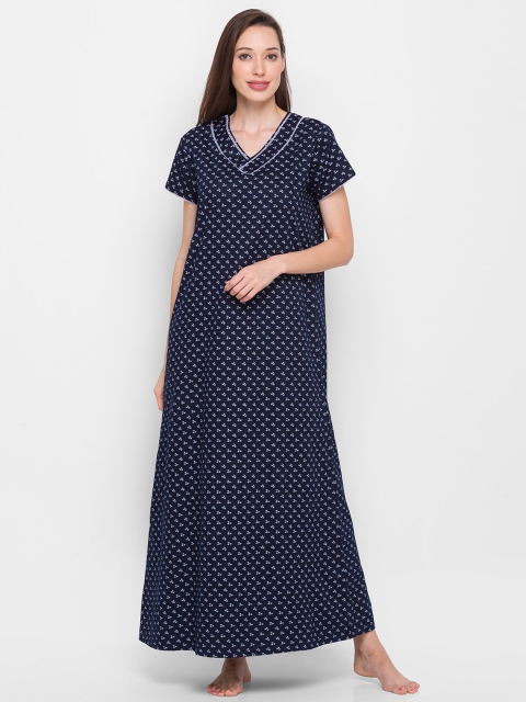 

XIN Navy Blue Printed Maxi Nightdress