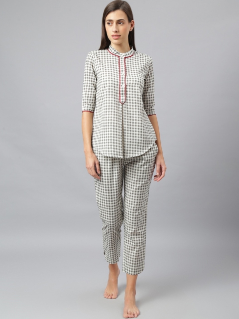 

pinwheel Women Grey & White Checked Night suit