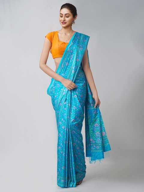 

Unnati Silks Blue & Pink Ethnic Motifs Silk Blend Mysore Silk Saree