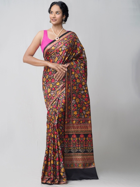 

Unnati Silks Black Floral Silk Blend Mysore Silk Saree