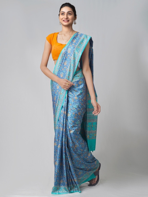 

Unnati Silks Blue Floral Silk Blend Mysore Silk Saree