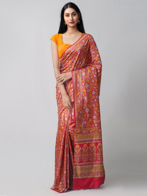 

Unnati Silks Red & Grey Ethnic Motifs Silk Blend Mysore Silk Saree