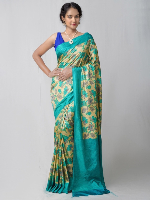 

Unnati Silks Brown & Teal Ethnic Motifs Silk Blend Mysore Silk Saree
