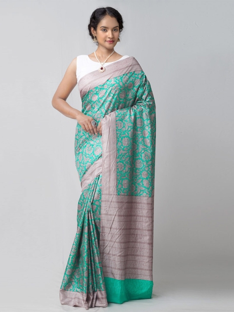 

Unnati Silks Green & Lavender Ethnic Motifs Silk Blend Mysore Silk Saree
