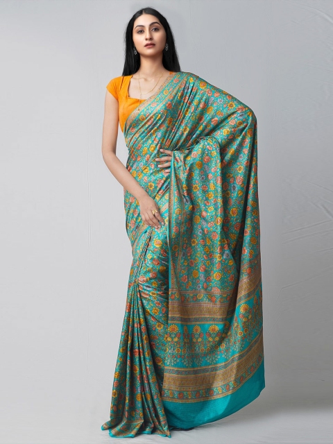 

Unnati Silks Green & Yellow Ethnic Motifs Silk Blend Mysore Silk Saree