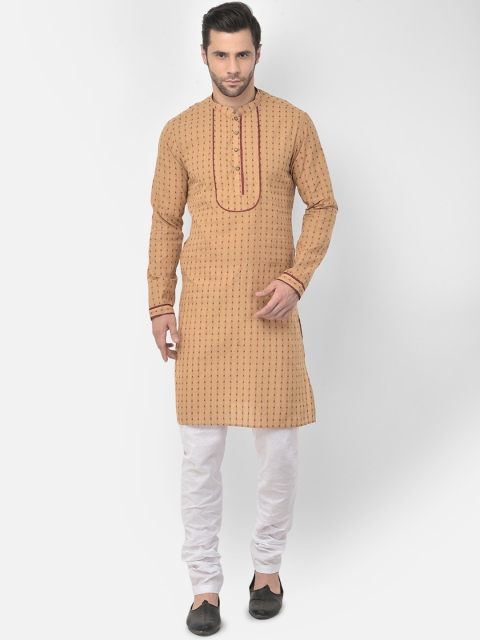 

DEYANN Men Brown Striped Pure Cotton Kurta with Pyjamas