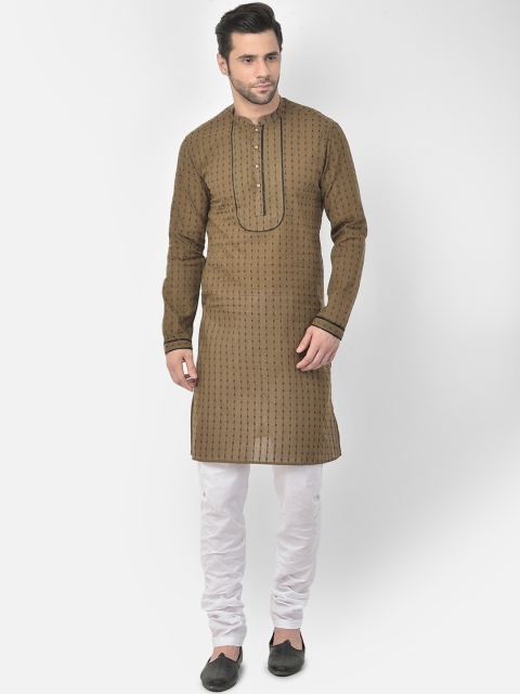 

DEYANN Men Brown Striped Pure Cotton Kurta with Churidar