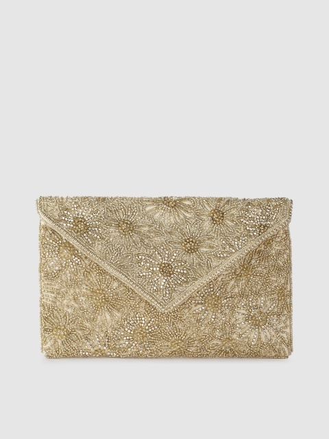 

Accessorize Gold-Toned Floral Hand Beaded Embellished Structured Sling Bag