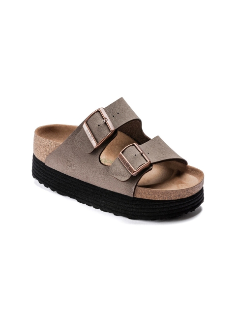 

Birkenstock Women Brown Narrow Width Arizona Platform Vegan Mocha Sliders