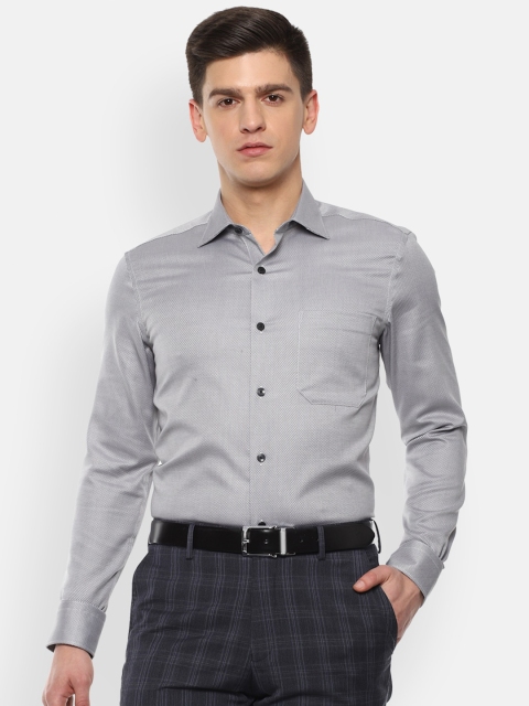 

Louis Philippe Permapress Men Grey Solid Pure Cotton Formal Shirt