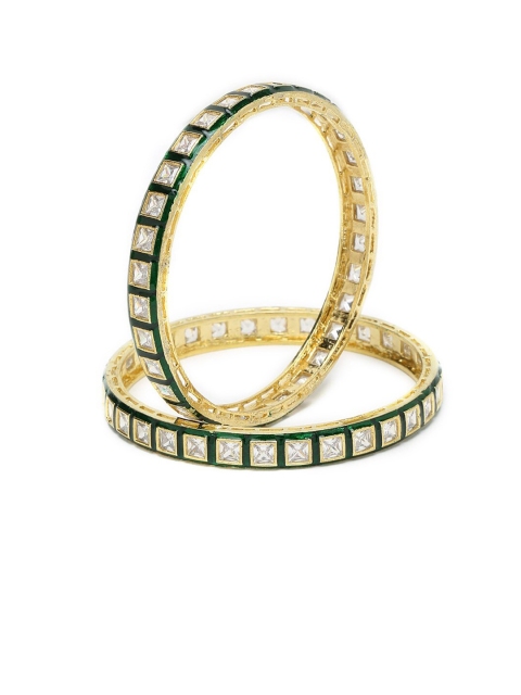 

Nathany Jewels Set of 2 Gold Plated Green & White Cubic Zirconia Studded Bangles