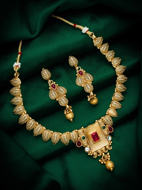 

aadita Gold Plated & Red Studded Jewellery Set
