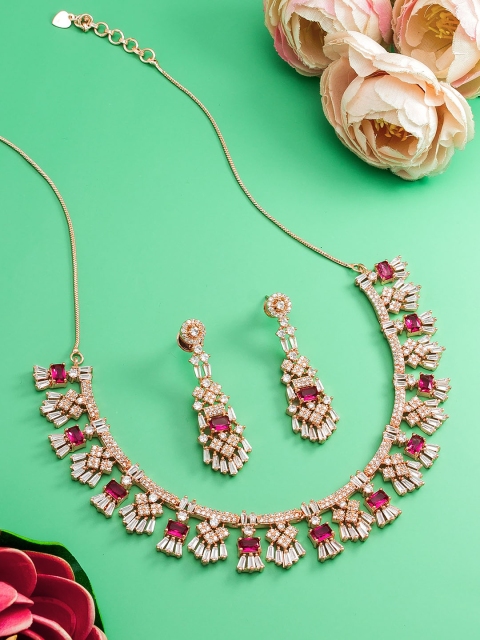 

aadita Rose Gold Plated AD Studded Handcrafted Choker Jewellery Set