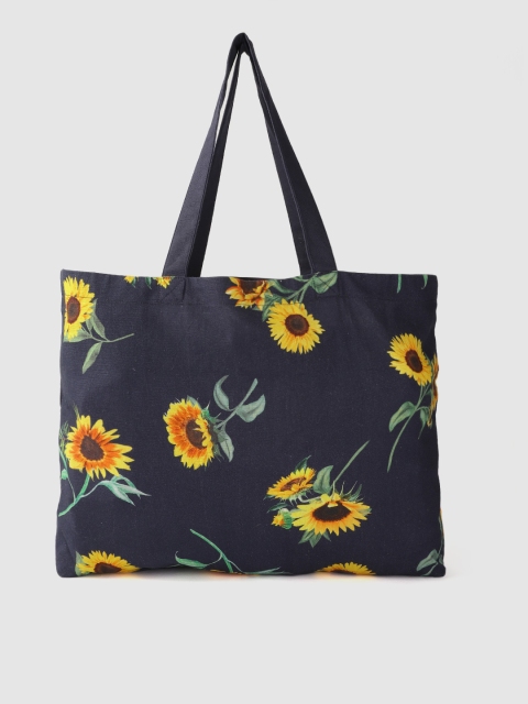 

Accessorize Navy Blue & Mustard Floral Print Shopper Tote Bag
