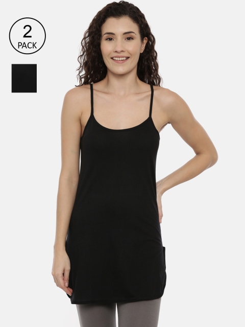

GOLDSTROMS Women Pack Of 2 Black Solid Cotton Camisoles