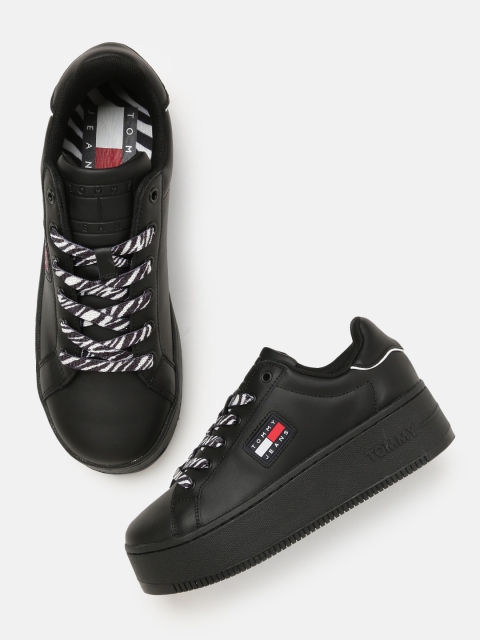 

Tommy Hilfiger Women Black Flatform Wild Animal Cupsole Leather Sneakers