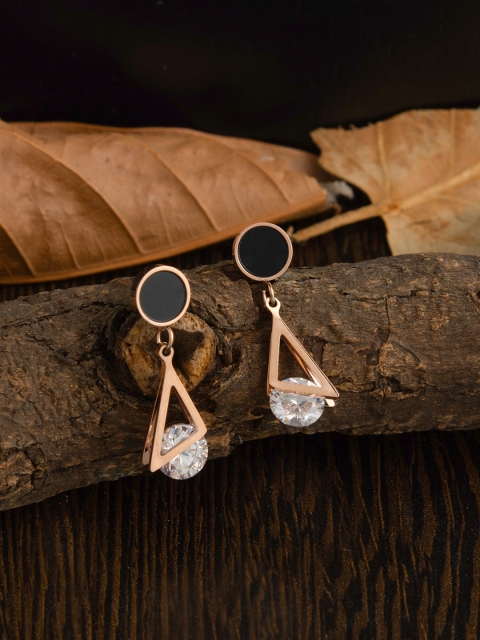 

E2O Rose Gold-Plated & White Triangular Drop Earrings