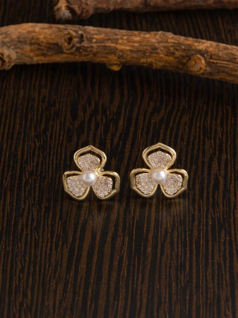 

E2O Gold-Toned Contemporary Pearl Studs Earrings