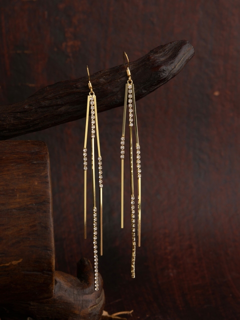 

E2O Gold-Plated & White Tasselled Contemporary Drop Earrings