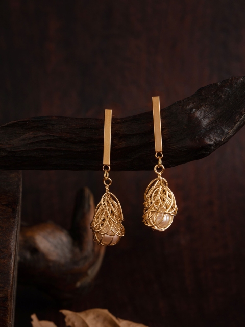 

E2O Rose Gold-Plated Gold-Toned & White Contemporary Drop Earrings