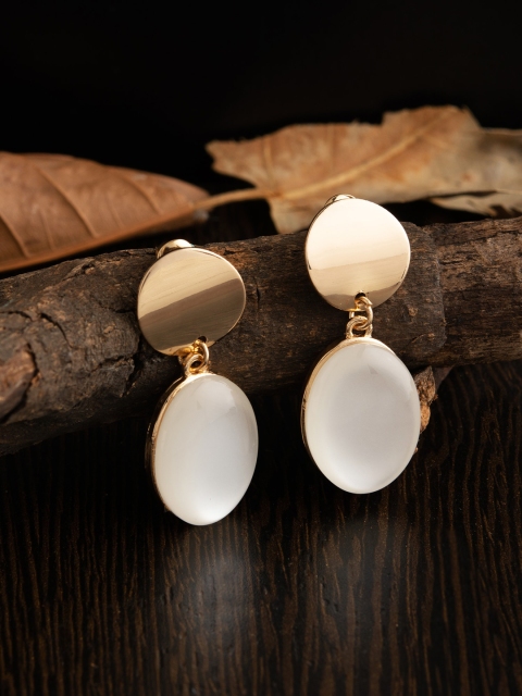

E2O Rose Gold-Plated White & Gold-Toned Oval Drop Earrings
