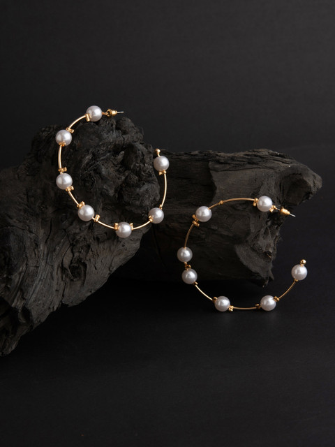 

E2O Gold-Plated & White Contemporary Half Hoop Earrings