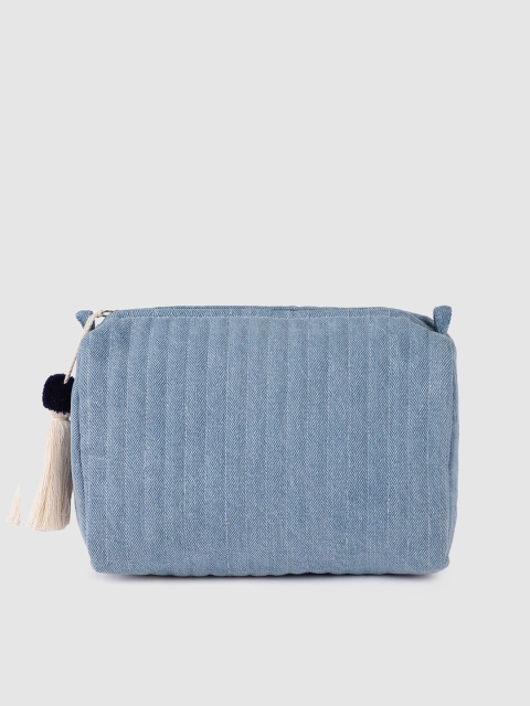 

Accessorize Women Blue Self-Striped Makeup Pouch