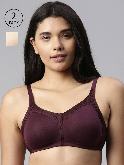 

Enamor Pack Of 2 Purple & Cream-Coloured T-shirt Bra