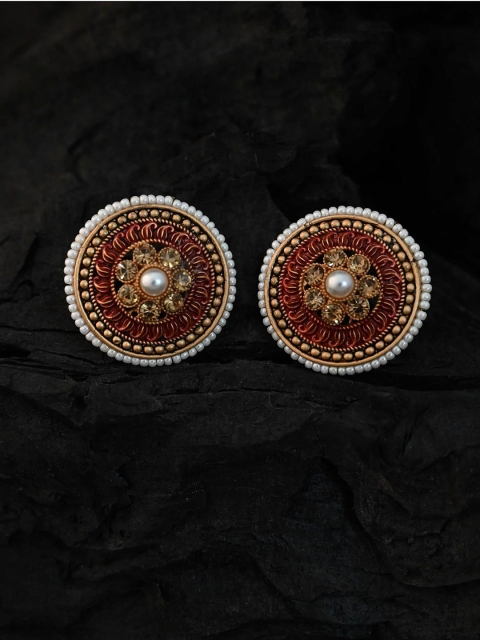

justpeachy Red Circular Studs Earrings