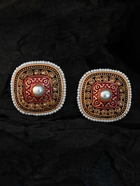 

justpeachy Red Geometric Studs Earrings
