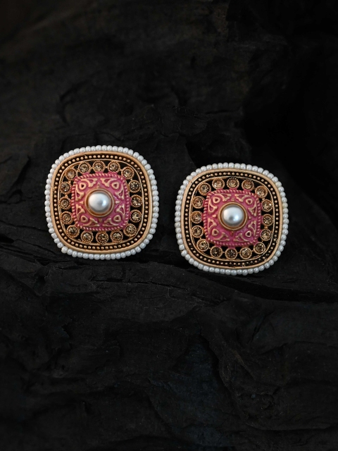 

justpeachy Pink & White Square Studs Earrings