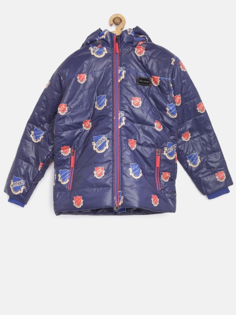 

Okane Boys Navy Printed Padded Jacket with Detachable Hood, Navy blue