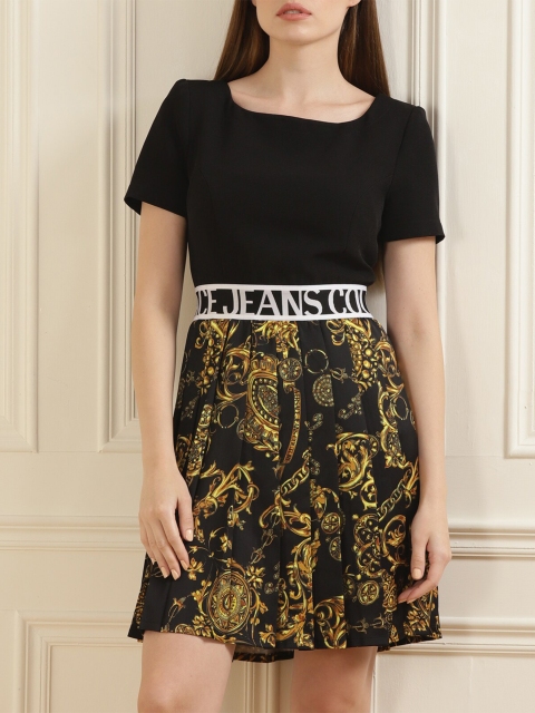 

Versace Jeans Couture Women Black & Gold-Toned Ethnic Motifs Printed Dress