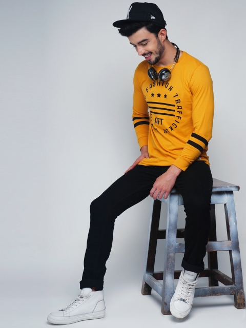 

Difference of Opinion Men Mustard Printed Round Neck T-Shirt