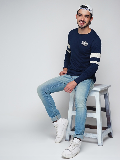 

Difference of Opinion Men Navy Printed Round Neck T-Shirt, Navy blue