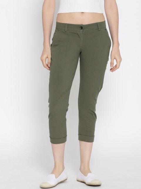 

JUMP USA Women Khaki Green Relaxed Slim Fit Trousers