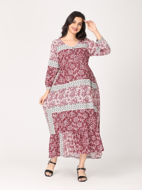 

The Mom Store Maroon Ethnic Motifs Maternity A-Line Maxi Dress