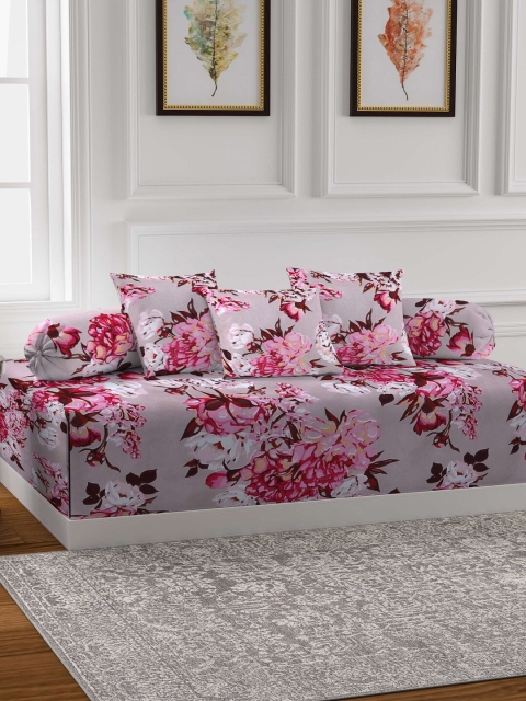 

KLOTTHE Set Of 6 Grey & Pink Floral Printed Diwan Set