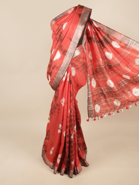 

Pothys Maroon & White Tie and Dye Zari Linen Blend Saree