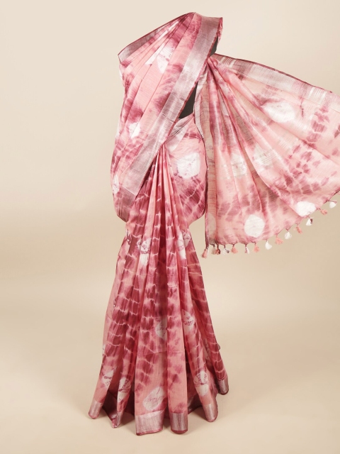 

Pothys Peach-Coloured & Maroon Tie and Dye Linen Blend Saree
