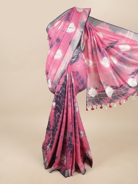 

Pothys Pink & Grey Tie and Dye Zari Linen Blend Saree