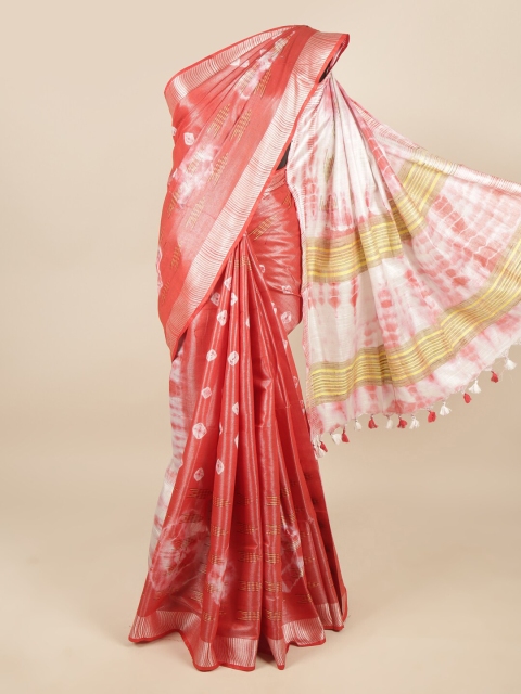 

Pothys Maroon & White Bandhani Zari Linen Blend Saree