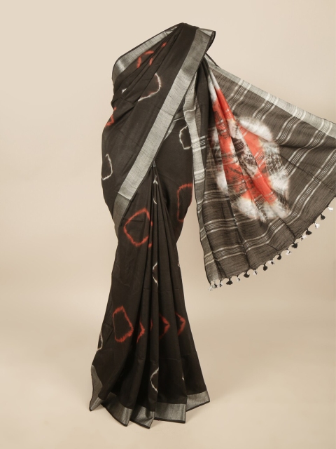 

Pothys Black & White Bandhani Zari Linen Blend Saree