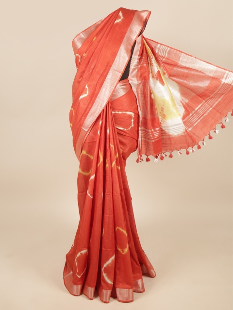 

Pothys Orange & White Bandhani Linen Blend Saree