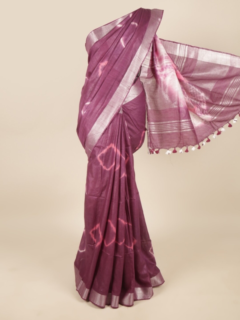 

Pothys Purple & Pink Bandhani Zari Linen Blend Saree