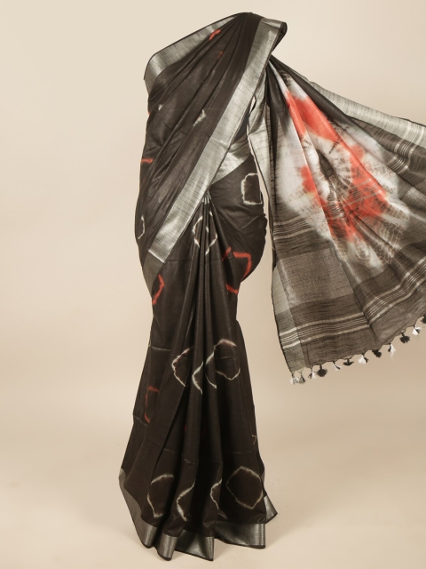 

Pothys Black & Silver-Toned Bandhani Zari Linen Blend Saree
