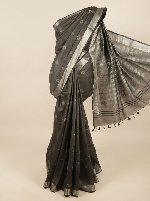 

Pothys Grey & Silver-Toned Bandhani Zari Linen Blend Saree