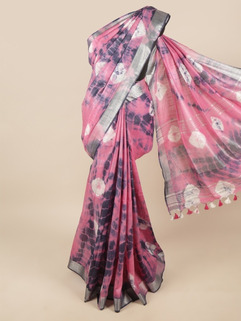 

Pothys Pink & Purple Bandhani Zari Linen Blend Saree