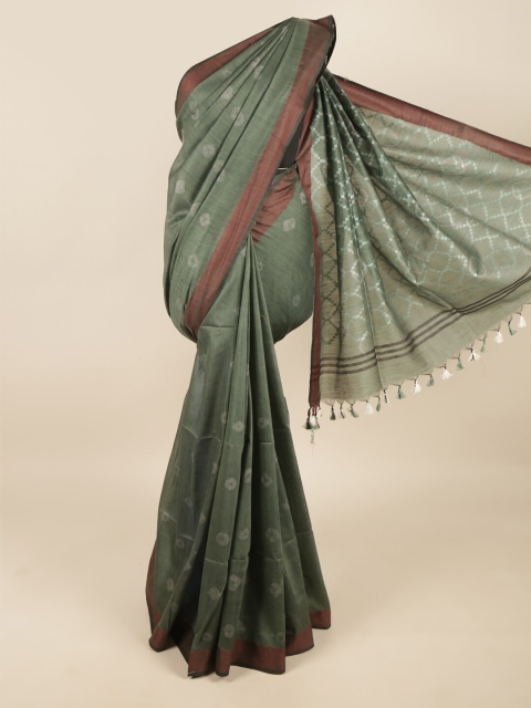 

Pothys Green & Maroon Bandhani Linen Blend Saree